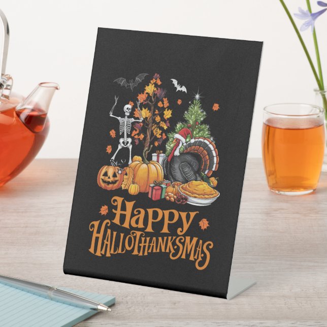 Signe De Table Joyeux Hallothanksmas Joyeux Halloween Thanksgivin (In SItu)