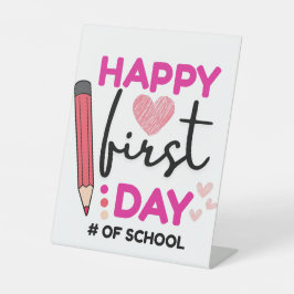 Signe De Table Joyeux premier jour d'école, Coeurs mignons