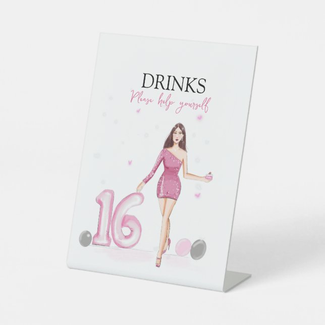 Signe De Table Joyeux sweet sixteen, 16ème anniversaire (Recto)