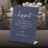 Kippot de mariage juif bleu marine Script Yarmulke