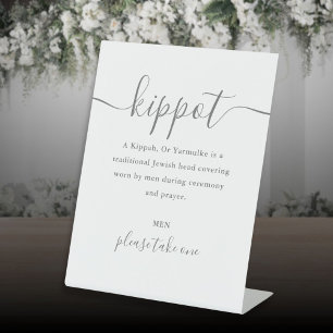 Signe De Table Kippot de mariage juif gris écriture Yarmulke