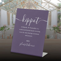 Kippot de mariage juif violet Script Yarmulke
