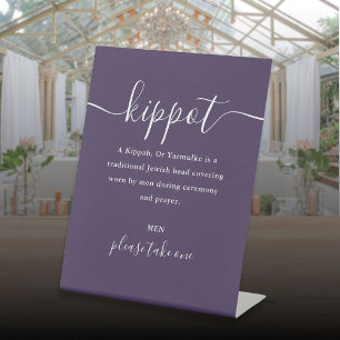 Signe De Table Kippot Mariage juif violet Script Yarmulke