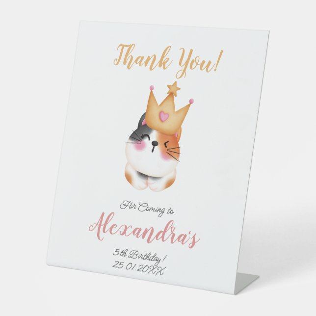 Signe De Table Kitten Meow Couronne rose Fille Kitty Chat Anniver (Recto)