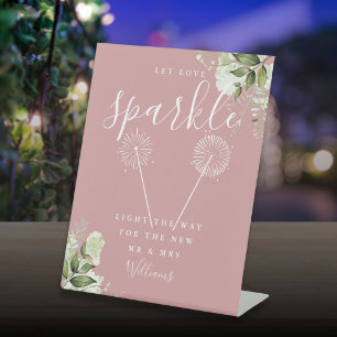 Signe De Table Laissez l'amour étinceler Floral Dusty Mariage Ros