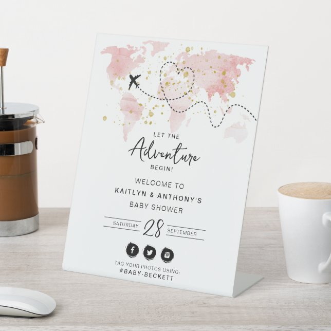 Signe De Table "Laissons Commencer L'Aventure !" Baby shower Cart (In SItu)