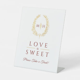 Signe De Table L'amour est douce couronne ovale or rouge mariage 