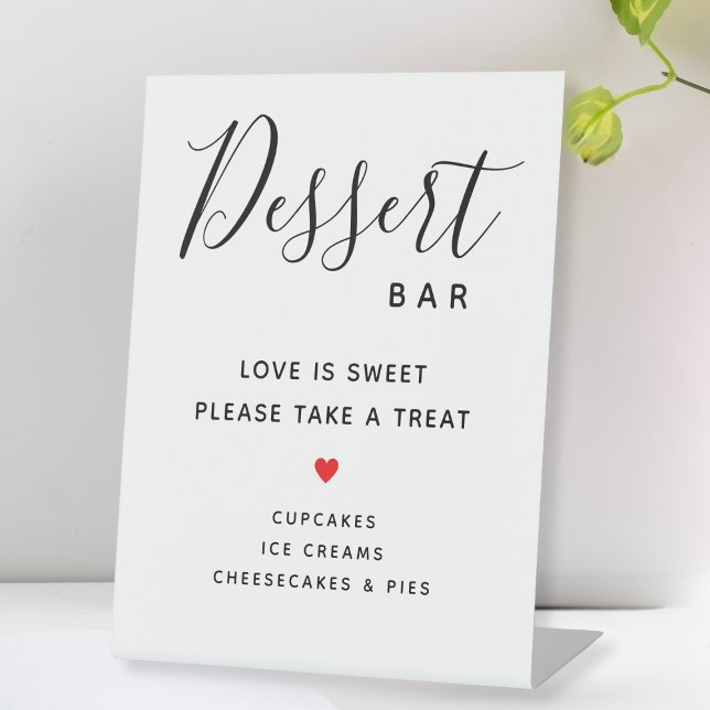 Signe De Table L'amour est doux - Prenez un dessert Mariage (Love Is Sweet Take a Treat Wedding Dessert White Pedestal Sign For A Sweets, Donut, or Treats Bar)