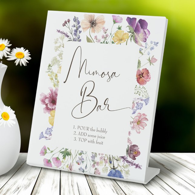Signe De Table L'amour est en floraison fleur sauvage mimosa bar (Love is blooming boho wildflower bridal shower  mimosa bar pedestal sign personalized table decor)