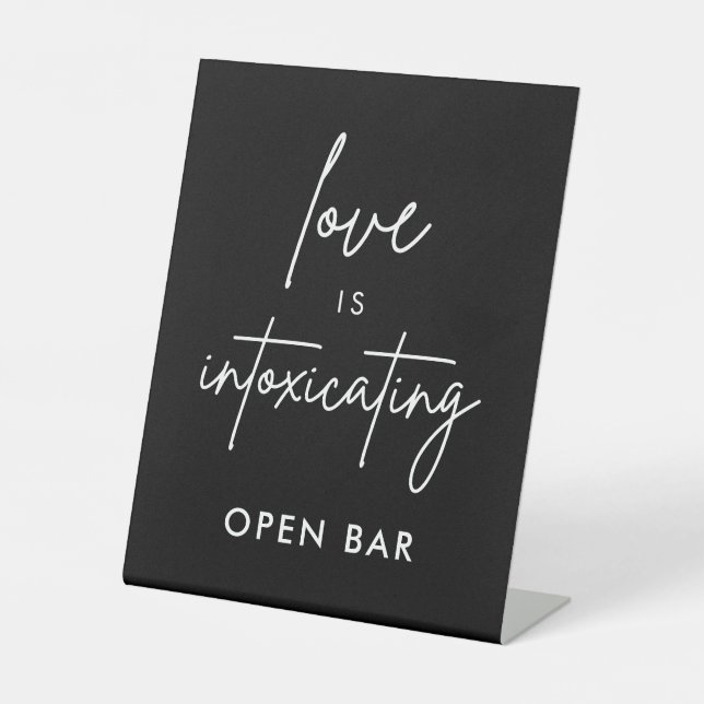 Signe De Table L'amour est enivrant Mariage noir Open Bar Sign (Recto)