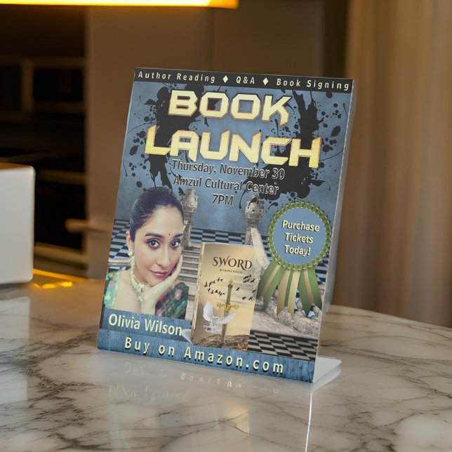 Signe De Table Lancement du livre professionnel Ink Splatter Bleu (Créateur téléchargé)