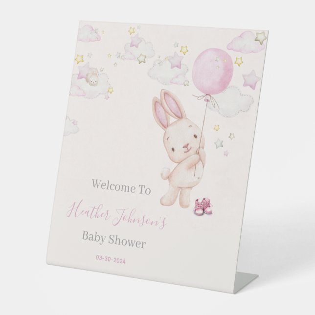 Signe De Table Lapin Baby shower fille (Recto)