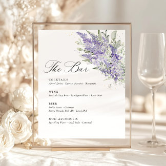 Signe De Table Lavender & Sage Green Floral Wedding Bar Menu