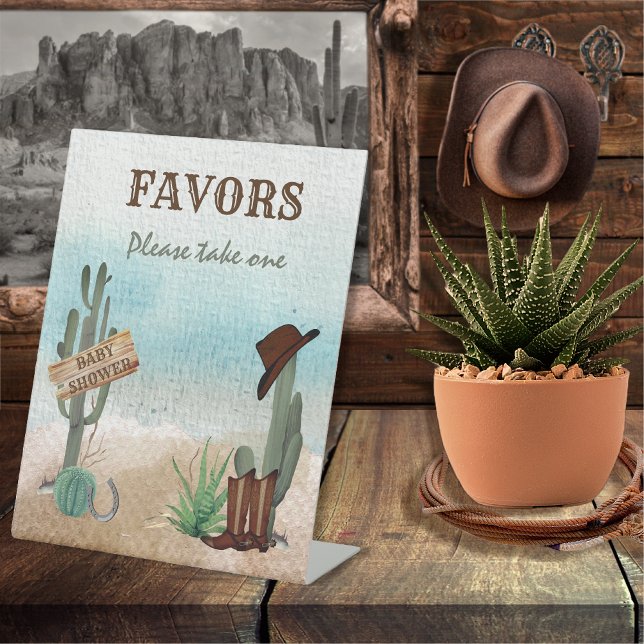 Signe De Table Le Baby shower occidental Little Cowboy Privilégie (Rustic Western Boy Baby Shower Favors Pedestal Sign -- "A Little Cowboy Is On His Way" Collection)