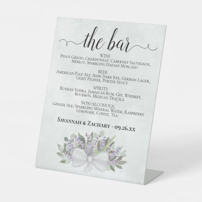 Signe De Table Le Bar - Eucalyptus Lavender Boissons Menu Mariage (Recto)