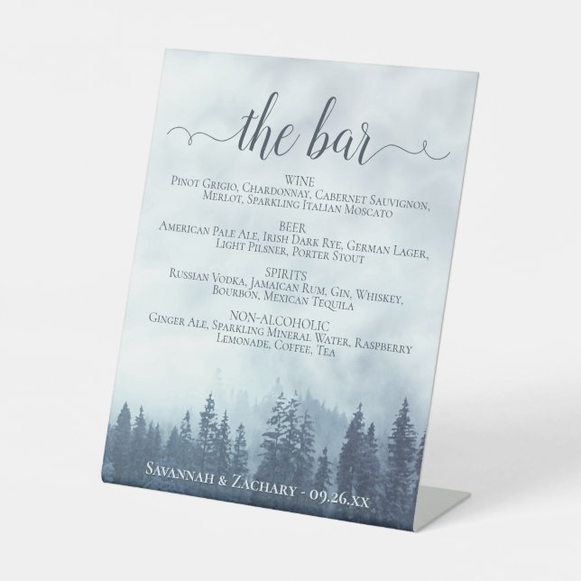 Signe De Table Le Bar - Pins Bleus Misty Boissons Menu Mariage (Recto)
