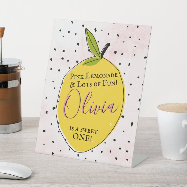 Signe De Table Lemonade rose moderne 1er anniversaire Bienvenue (In SItu)