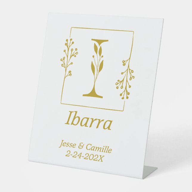 Signe De Table Lettre botanique d'or moderne I Mariage (Recto)