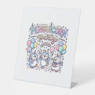Signe De Table Licorne Penguicorne Fête Vecteur Premium Vector De
