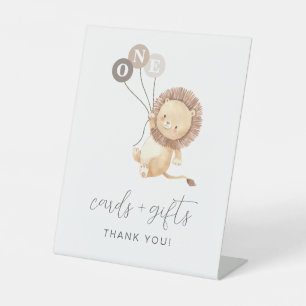 Signe De Table Lion avec 3 cartes-ballons Brown Cadeaux