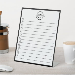 Signe De Table Liste de choses à faire avec monogramme noir et bl