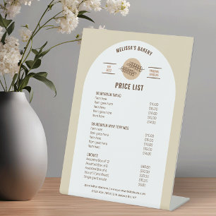 Signe De Table Liste de Prix de Boulangerie Pain Beige Neutre