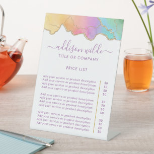 Signe De Table Liste de prix de l'agate aquarelle arc-en-ciel et