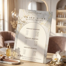 Liste de prix de services de beauté en or blanc et