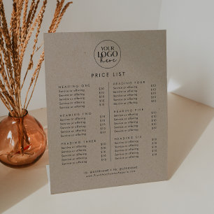 Signe De Table Liste de prix d'entreprise avec logo kraft faux ch