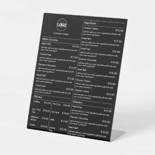Signe De Table Liste de prix d'entreprise noire avec logo Pedesta