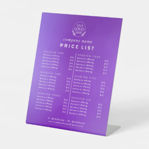 Signe De Table Liste de Prix des Services d'Entreprise de Typogra