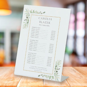 Signe De Table Liste de prix du menu de service de verdure