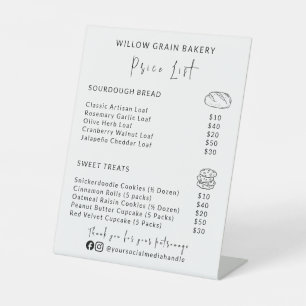 Signe De Table Liste de prix du menu pour l'entreprise du marché