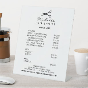 Signe De Table Liste de prix du salon de coiffure pour hommes
