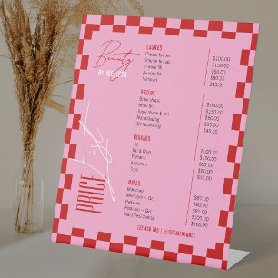 Signe De Table Liste de prix du salon de coiffure rétro rouge et