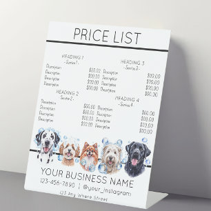 Signe De Table Liste de prix du service de toilettage et de bain