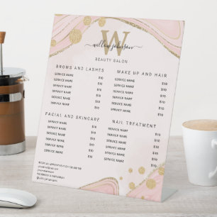 Signe De Table Liste de Prix Marbre Agate Rose Or Monogramme Élég