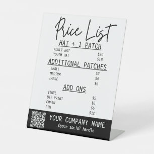 Signe De Table Liste de prix pour la barre de chapeau du camionne