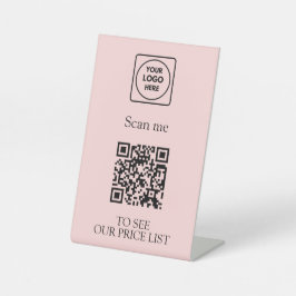 Signe De Table Liste de prix QR Code Rose Pâle | Logo sans contac