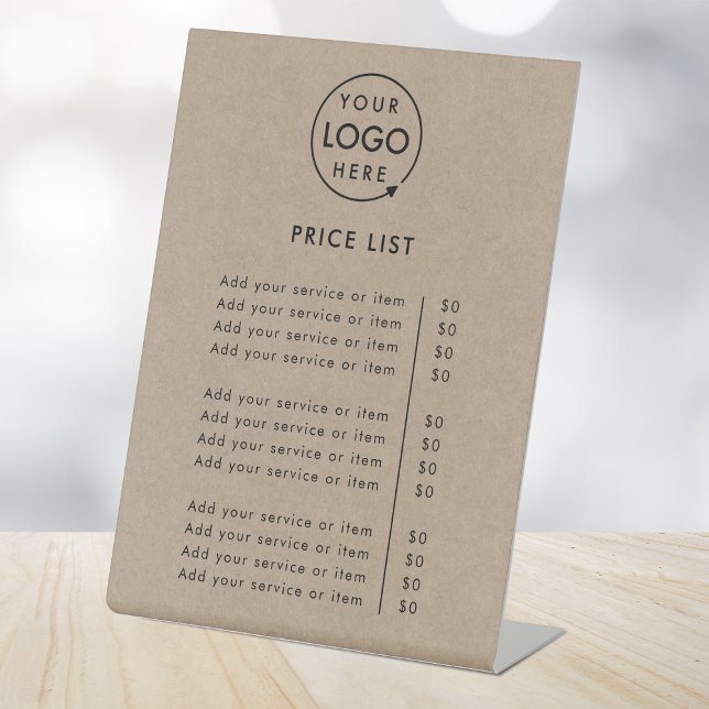 Signe De Table Liste de prix | Rustic Kraft Logo Business Modern (A simple practical solution for presenting your products or services with clarity & style.)