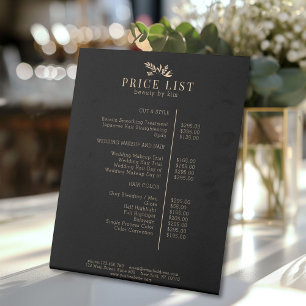 Signe De Table Liste de Prix Salon Botanique Noir Minimaliste