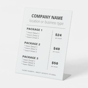 Signe De Table Liste de services pour petites entreprises simples