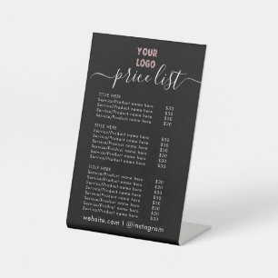 Signe De Table LISTE DES PRIX  Logo d'entreprise Heures d'ouvertu
