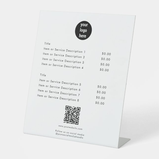 Signe De Table Livre blanc moderne QR Code Social Media (Recto)