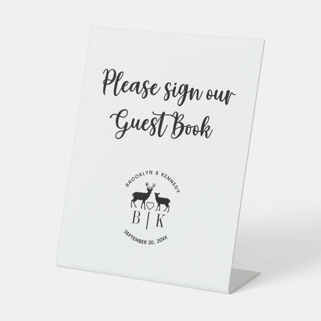Signe De Table Livre d'hôtes Deer Monogram Mariage campagnard rus (Recto)