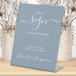 Signe De Table Livre d'hôtes Mariage moderne Dusty Blue