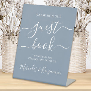 Signe De Table Livre d'hôtes mariage Script moderne Dusty Blue
