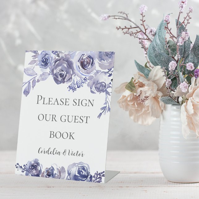 Signe De Table Livre d'hôtes Rose violet Elégant Mariage Floral (Créateur téléchargé)