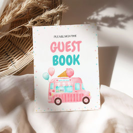 Signe De Table Livre d'invité de Camion Crème de glace rose