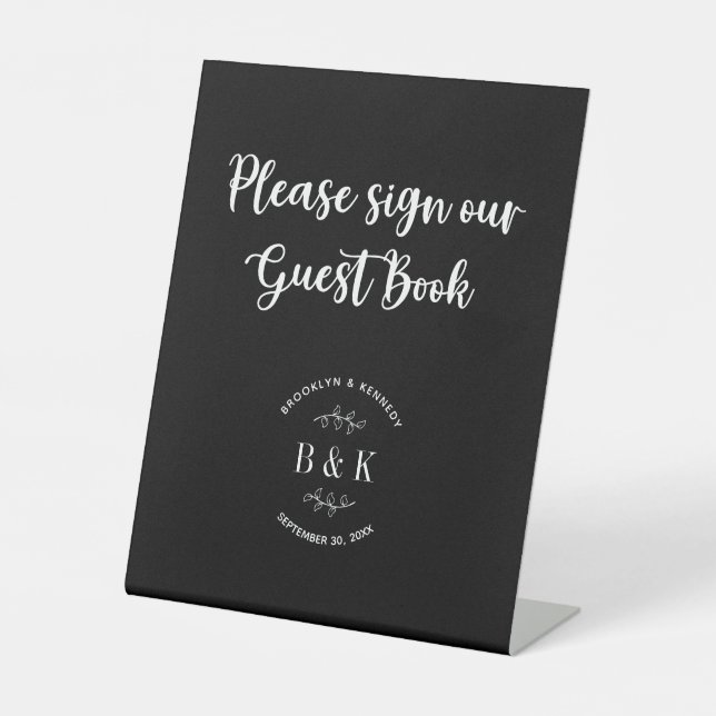 Signe De Table Livre d'invité du Mariage botanique noir blanc (Recto)